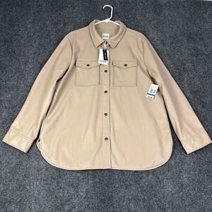 Kensie Jeans Vegan Leather Shirt Womens XL Pale Pink Button Up Shirt Jacket NEW